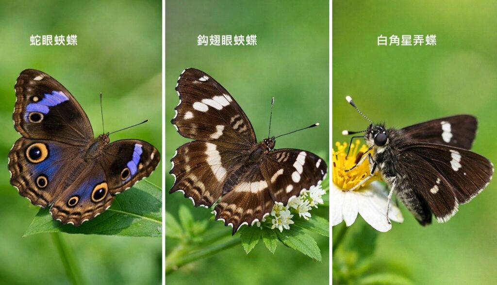 蛇眼蛺蝶、鈎翅眼蛺蝶和白角星弄蝶 蛇眼蛺蝶、鈎翅眼蛺蝶和白角星弄蝶_treehk.com