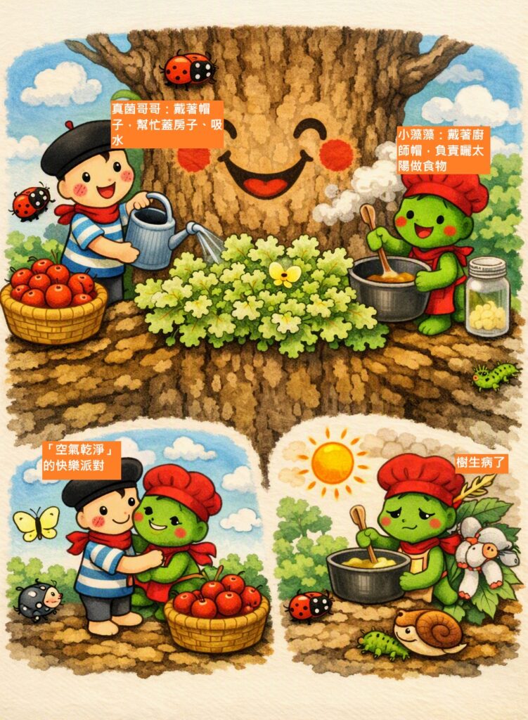 地衣是真菌和藻類或藍綠菌的合體 地衣是真菌和藻類或藍綠菌的合體